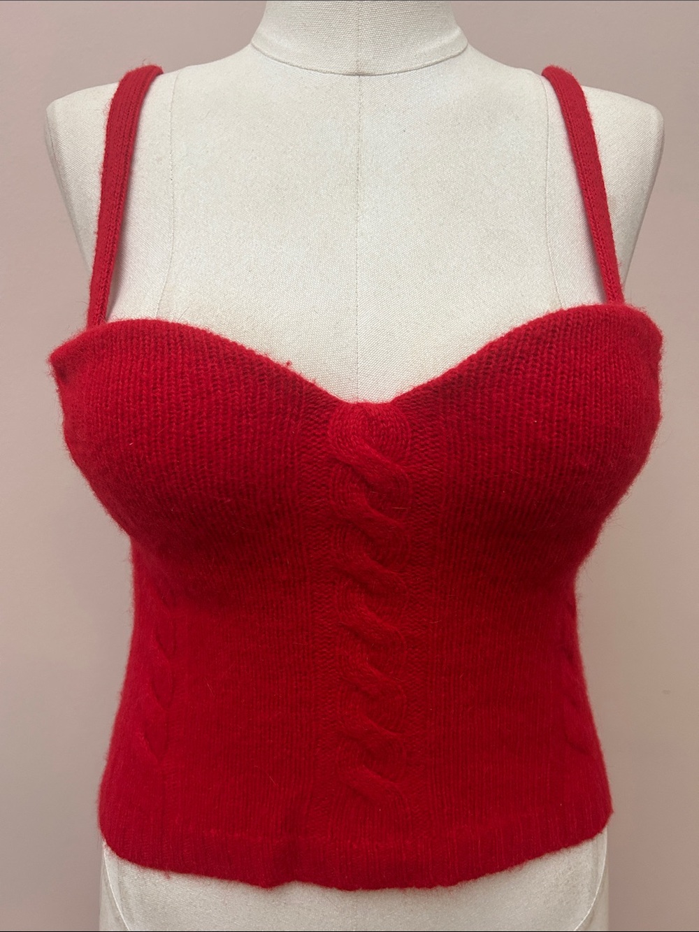 Moda International Red Cable Knit Bustier Tank top sweater VTG Y2K size S